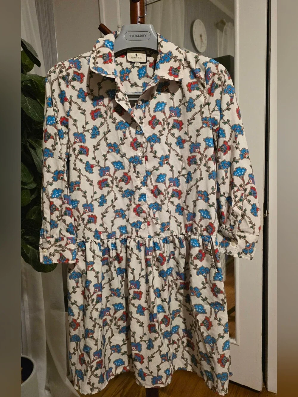 Tuckernuck Cream Shirtdress with Blue & Red Floral Print